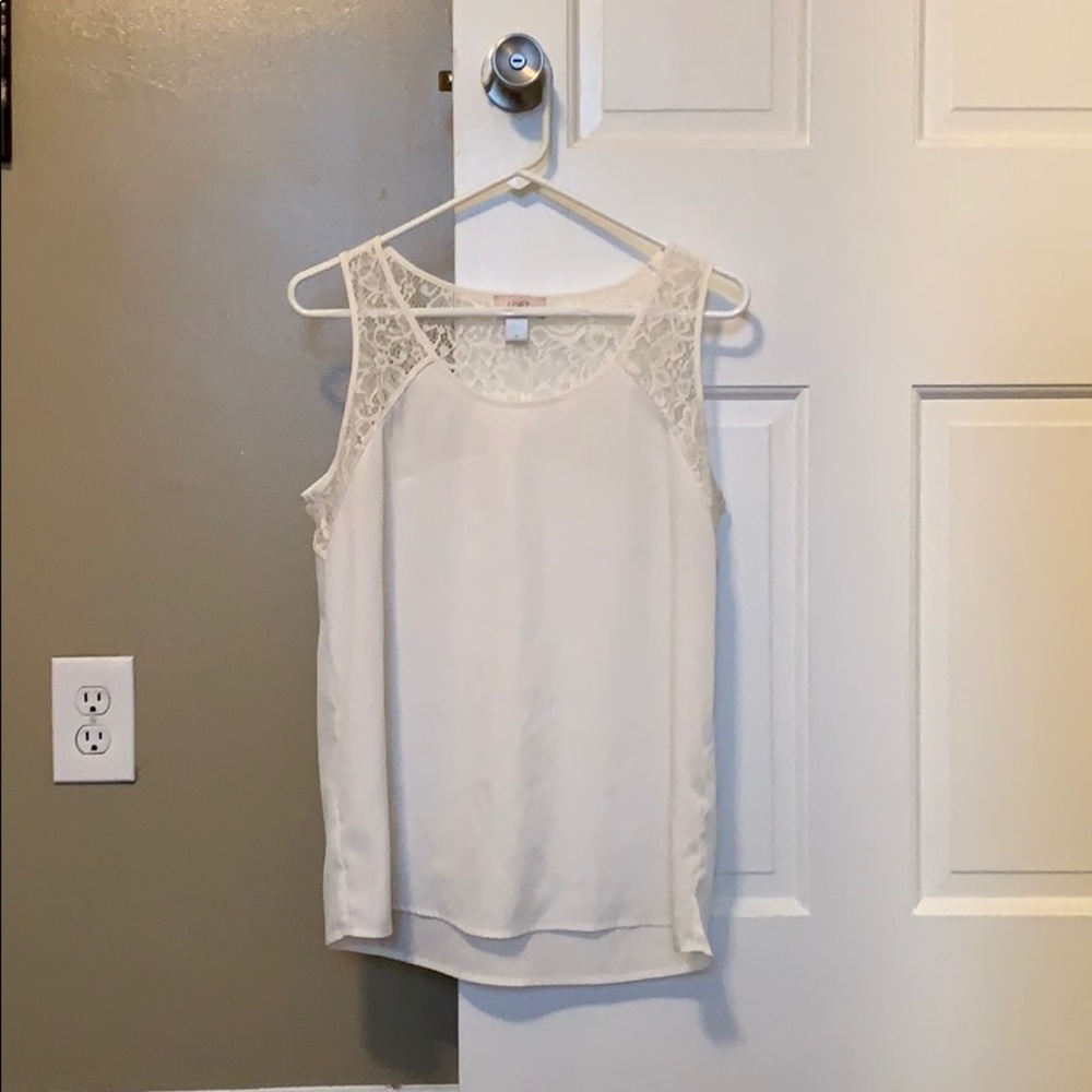 LOFT Cream Lace Yoke Sleeveless Tank Top